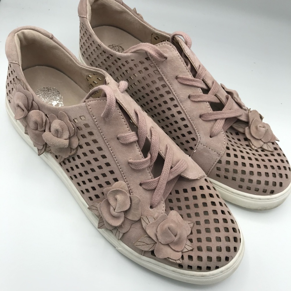 Vince Camuto Brellia Rose Quartz Suede Leather Lattice 3-D Sneakers Size 11 Wide - Picture 7 of 12
